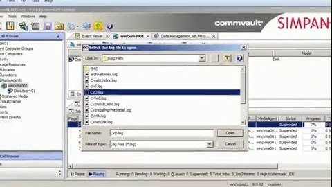 CommVault Simpana View / Send Log Files and View contents of Log Files