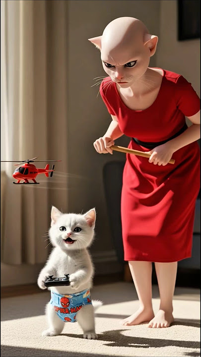Cute Cat Story:Tiny Cute Kitty Sacrificed Her Feathers To Get The Red Helicopter ❤️💥🚁