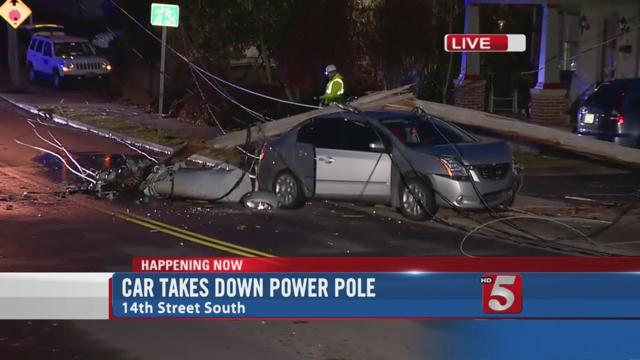 Car Knocks Down Utility Pole In East Nashville - YouTube