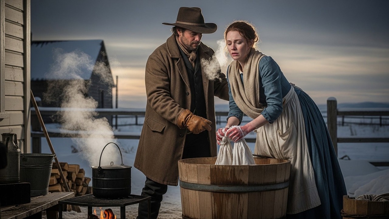 She Was Washing Laundry In The Freezing River, The Cowboy Built Her A Tub And Heated The Water