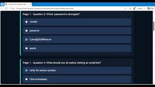 Online Cybersecurity awareness quiz project 