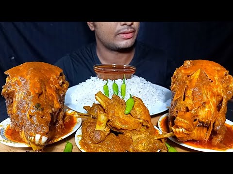 Eating Two Big Goat Head, Spicy Mutton Curry with Rice || #RealMukbabg || Big Bites Eating Show