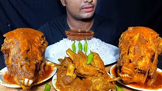 Eating Two Big Goat Head, Spicy Mutton Curry with Rice || #RealMukbabg || Big Bites Eating Show