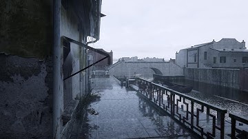 Walking in the rain in  Water Town Unreal Engine 5.2#ue5  #unrealengine | Lumen | RayTracing |