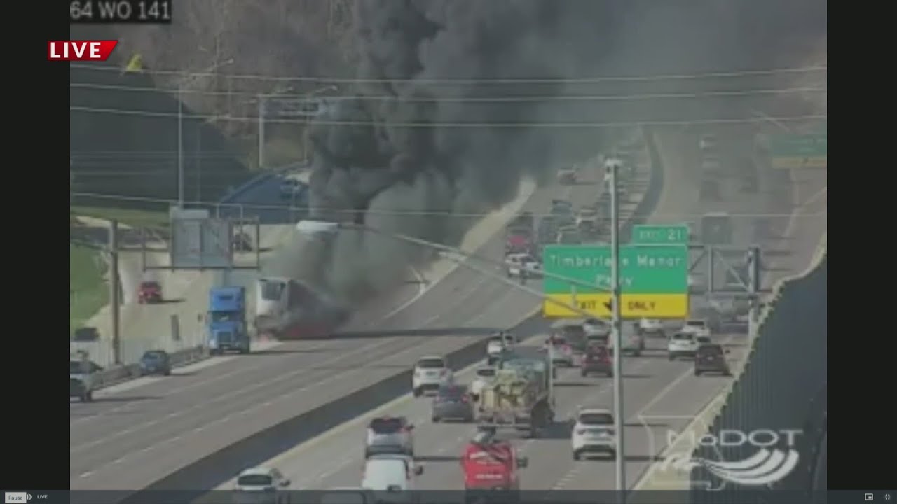 Tractor trailer catches fire on I-64 in Chesterfield on Friday - YouTube