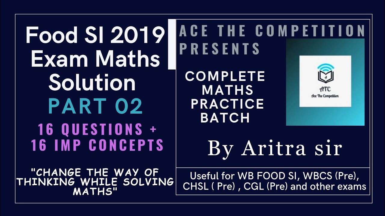 WB FOOD SI 2019 Previous Year Maths Solution Part 2 ( Q 66 to Q 81)
