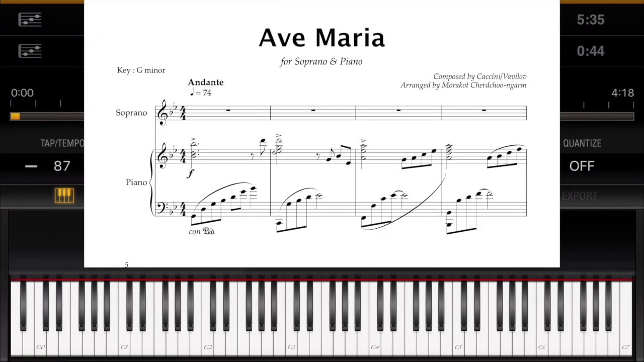 Ave Maria - Vavilov (Caccini) Piano Accompaniment + Score Display