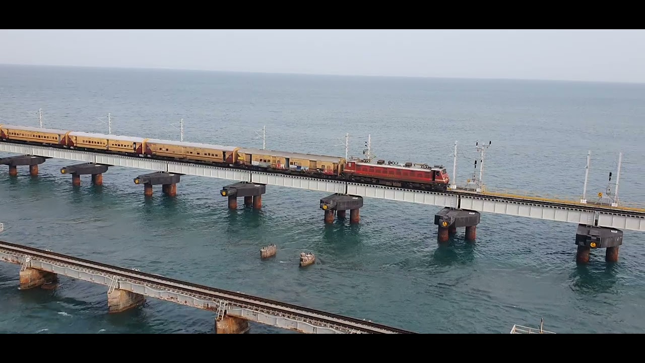 Crossing the railway Pamban Bridge in Rameshwaram