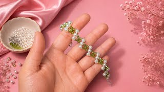 ✨ Making a Beautiful Pearl & Green Flower Bracelet 🌿🤍
