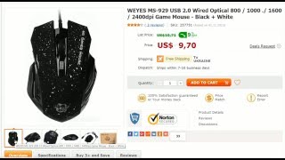 WEYES MS-929 USB 2.0 Wired Optical 800 / 1000 ./ 1600 / 2400dpi Game Mouse - Black + White