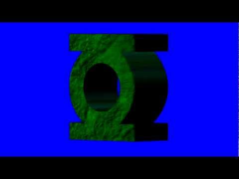3D Green Lantern symbol rotate blue screen