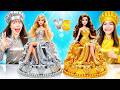 Gold Girl Vs Silver Girl Make Doll Cake Decorating Challenge! We Made A Birthday Cake For Mom!
