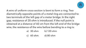 A wire of uniform cross-section is bent to form a ring. Two diametrically opposite points of a...