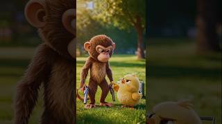 Monkey 🐒 vs Chick 🐥 Fight! 😂 #shorts