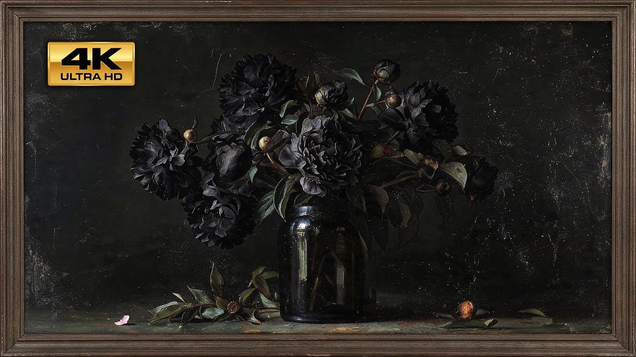 Dark Academica Floral | Black & Moody Framed Art | 4K TV Screensaver 2 Hours