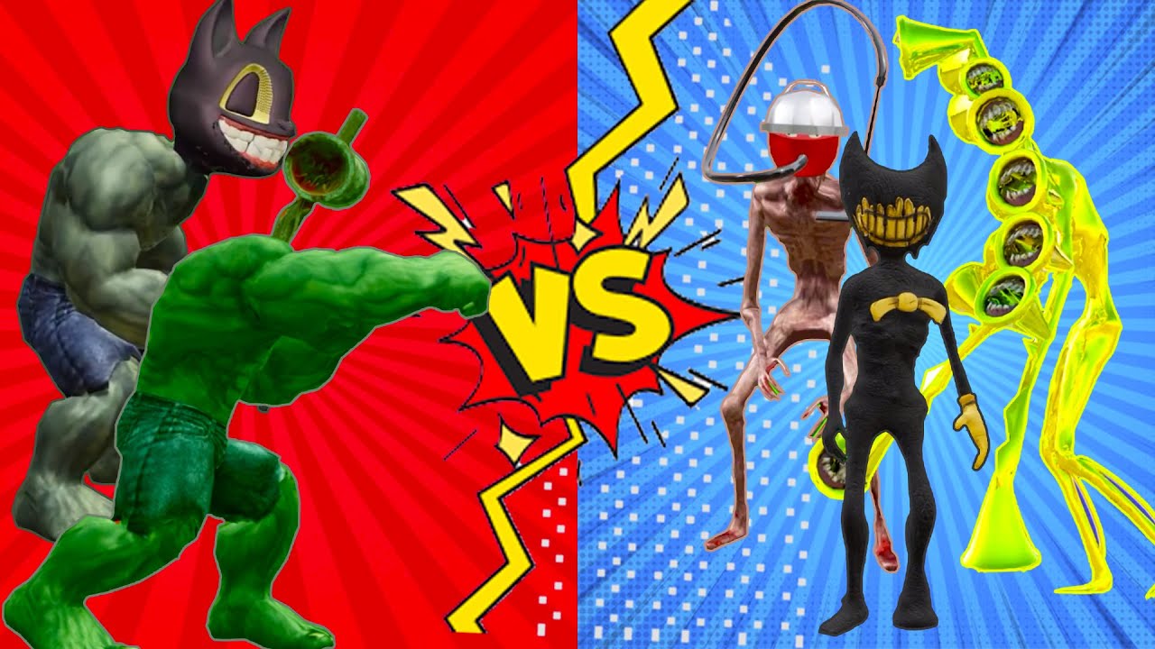 Team siren head vs Cartoon cat hulk level up boss vs Bendy - YouTube