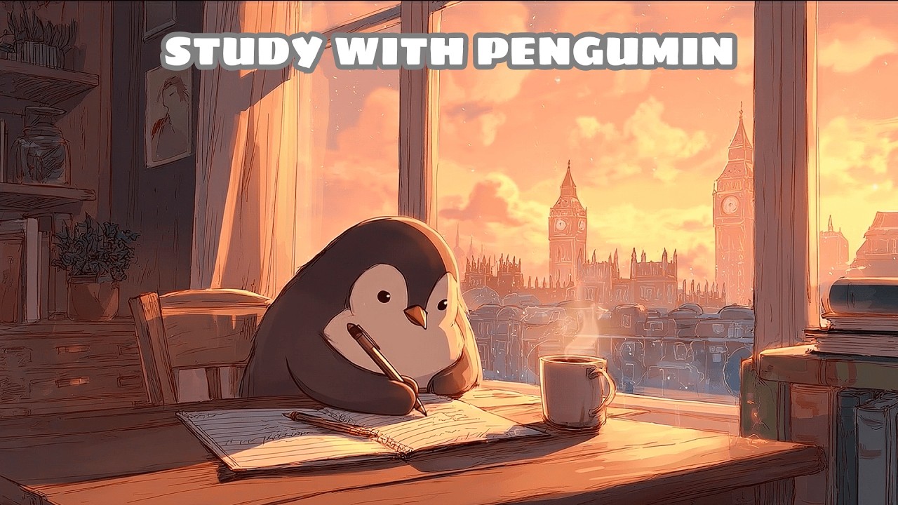 Relaxing Jazz Lofi Vibes 🐧✏️ 𝘚𝘵𝘶𝘥𝘺 𝘞𝘪𝘵𝘩 𝘗𝘦𝘯𝘨𝘶𝘮𝘪𝘯 at Sunrise in Peaceful London Morning