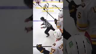 After Charlie McAvoy breaks his stick the Bruins  bench throws him and new one and gets a penalty