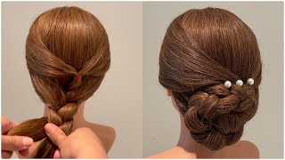 ถักเปีย เกล้าผมออกงานง่ายๆ | Simple low bun hairstyle for wedding | bridal hairstyle for long hair