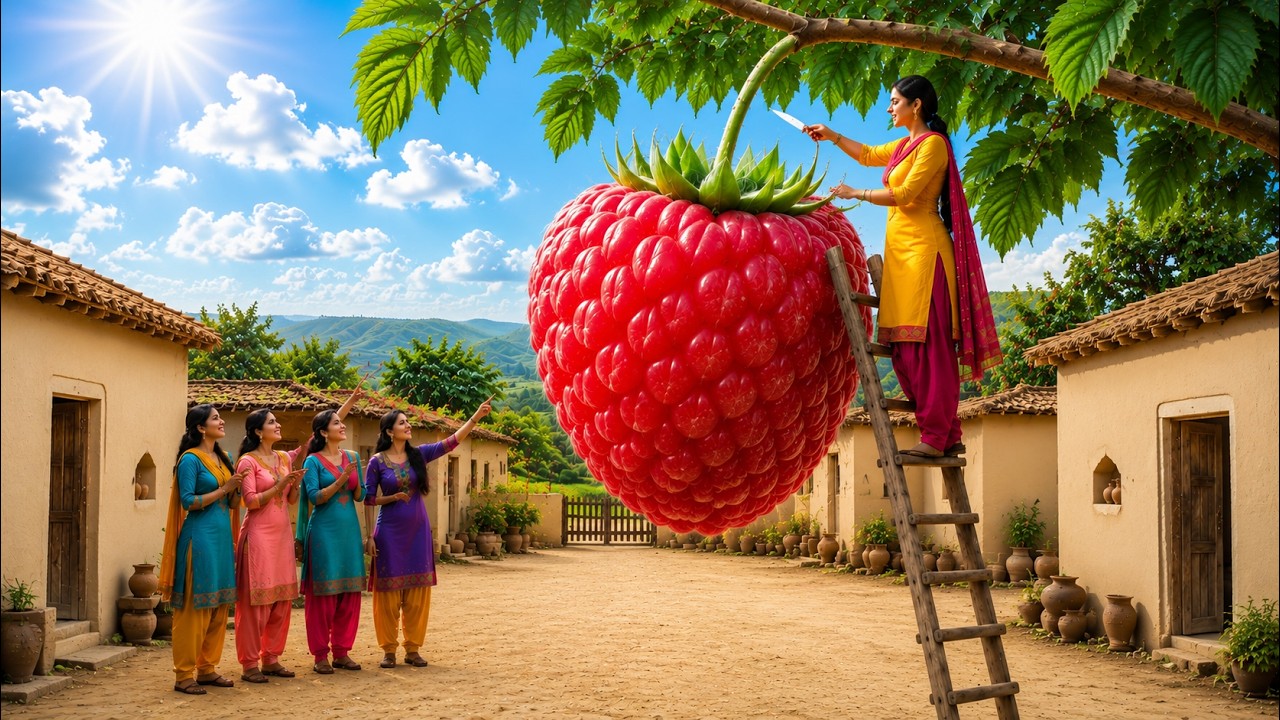 5 लड़कियों को मिला दुनिया का सबसे बड़ा Raspberry🍓|Giant Raspberry Story in Hindi | Village Animation