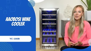 AOBOSI Wine Cooler 15 Inch Dual Zone Wine Fridge with Temperature Memory Quick and Quiet