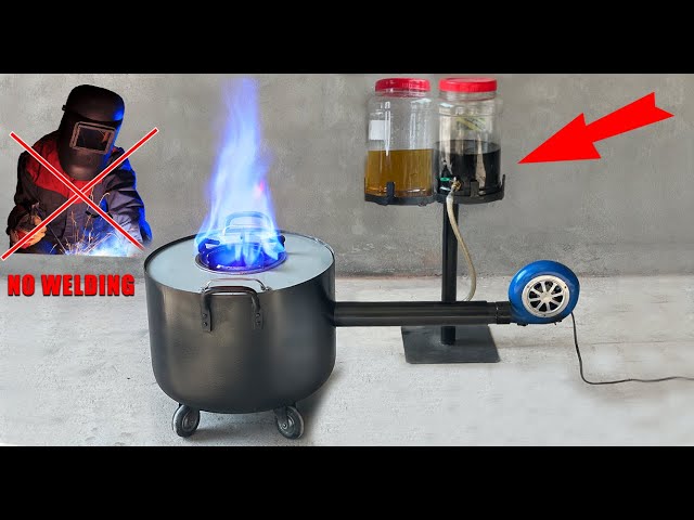 NO WELDING ! The best USED OIL STOVE 2022 | Made from Cement, Blue Flame and Easily at home class=