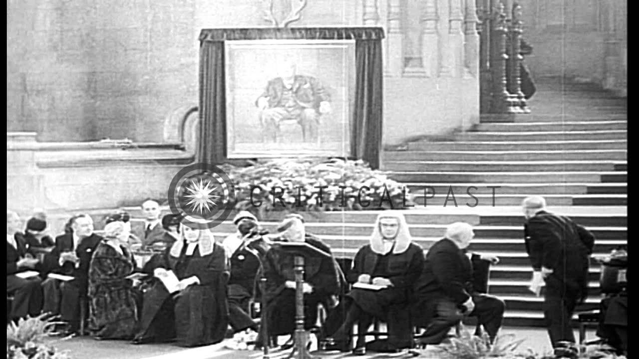 Queen Elizabeth II and Winston Churchill during a ceremony