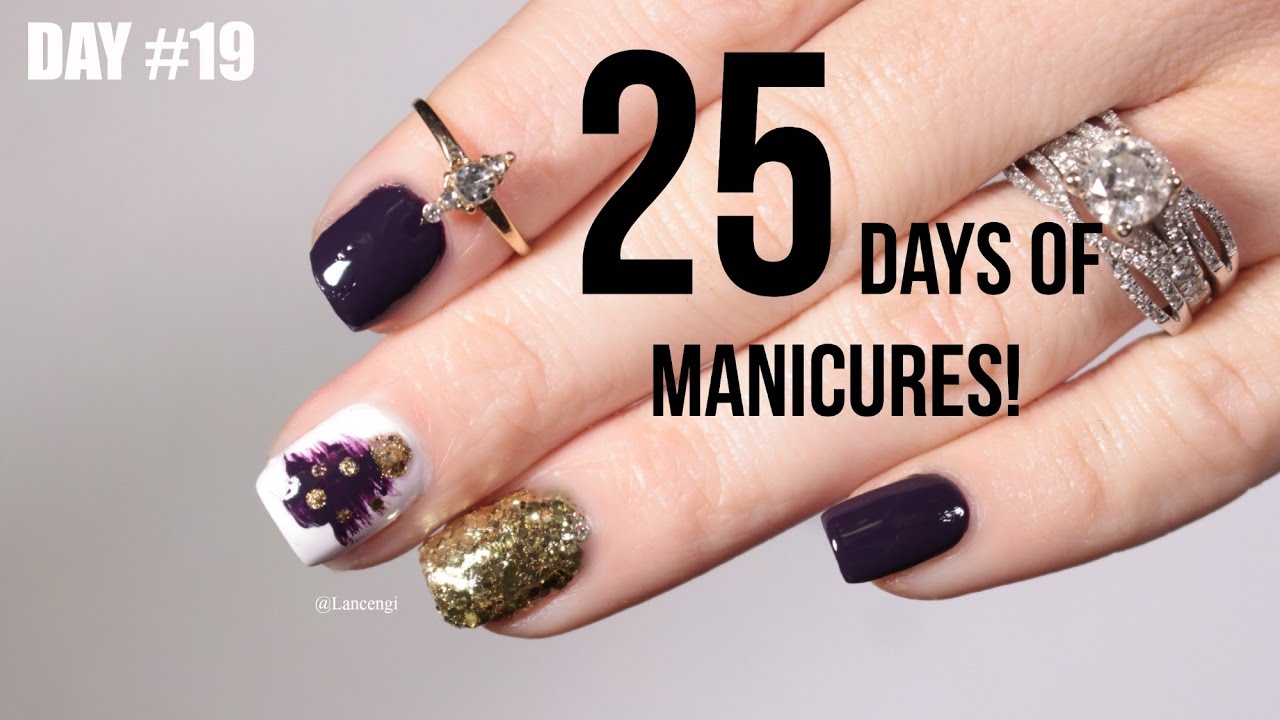 Day 19 25 Days of Manicures Purple & Gold Christmas Tree Nail Art