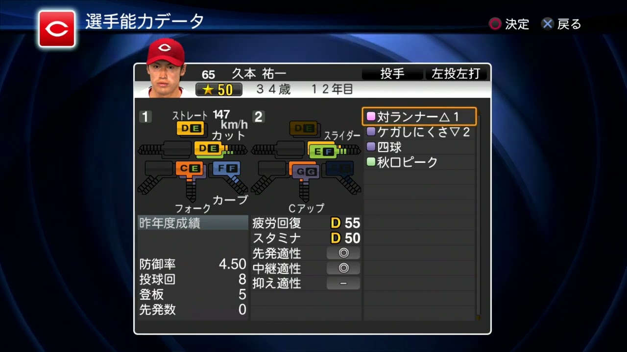 プロスピ2013選手能力】広島 65 久本祐一選手 - YouTube
