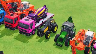 TRANSPORTING EXCAVATOR MIXER TRUCK TRACTORs Backhoe loaders with truck in Game FARMING SIMULATOR 22