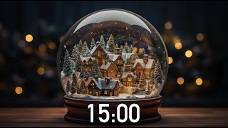 15 Minute Christmas Timer Snow Globe 🎵 with Christmas Jazz Music (4K) ✨ - and Alarm Sound