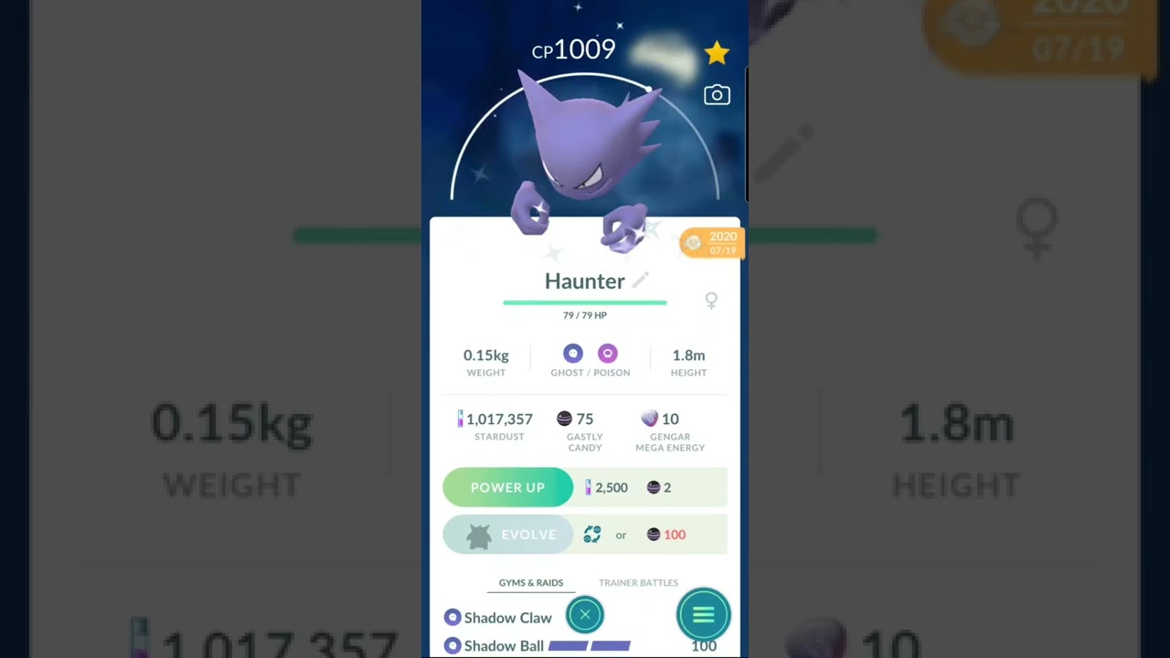 Haunter 100% perfect IV stats, shiny Haunter in Pokémon Go