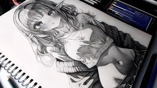 Anime Elf Girl Realistic Drawing Half Body Step By Step