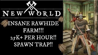Celebrity New World Best Rawhide Farm 2022/2023 EVER!!, 25k+ an HOUR!! Insane Spawn Trap!! Wealth