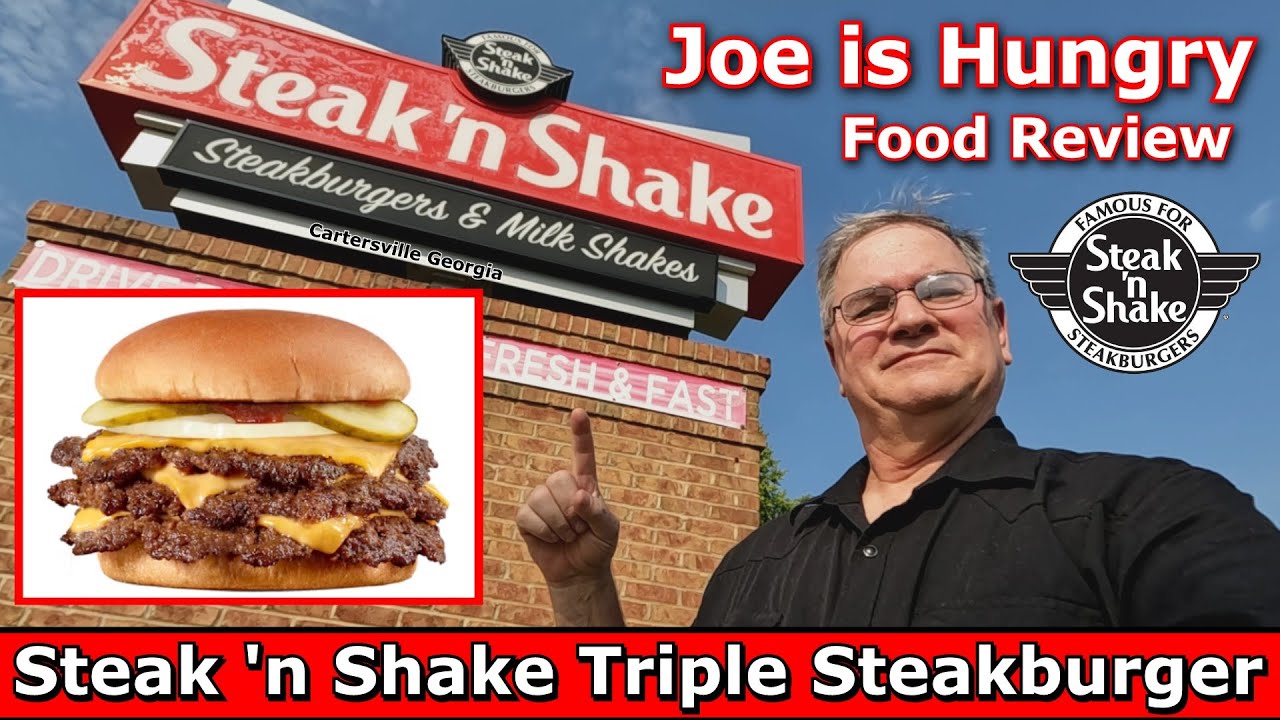 Steak 'n Shake Triple Steakburger Review | Joe is Hungry 🍔🍔🍔🧀🧅🥒