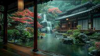 ZEN GARDEN AMBIENCE With Relaxing Waterfall and Heavy Rain Sounds | Sleep, Study, Relax, Meditate