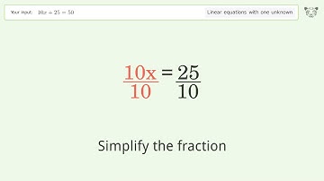 Solve 10x+25=50: Linear Equation Video Solution | Tiger Algebra