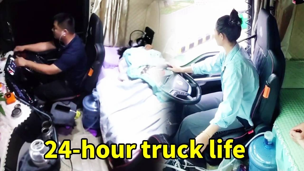 24h Truck Life Couple Tag Team！I'm not so sleepy anymore after changing shifts at the service area.