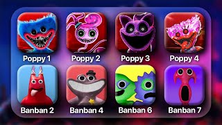 Poppy Playtime Chapter 1, 2, 3 \& 4 VS Garten Of Banban 1, 2, 3, 4, 6 \& 7 | Poppy Playtime Chapter 4