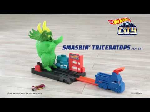 Hot Wheels City Smashin Triceratops Playset Toys Mattel Dinosaur