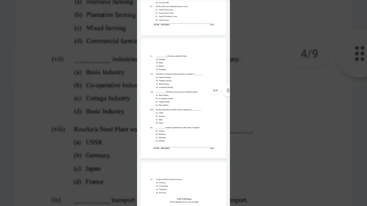 class 10 icse geography specimen papers