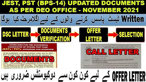 JEST, PST (BPS-14) Updated Documents Checklist November 2021 | Call Letter Information |Next Process