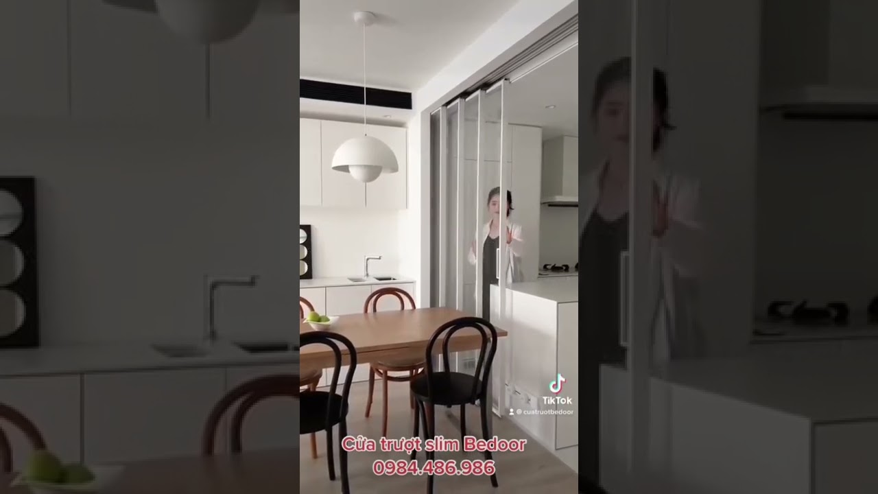 Cửa trượt slim ray âm trần, khung nhôm trắng - youtube