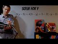 Solve for y -3(y-5) + 4(3-y) = 3-2( -y -3)