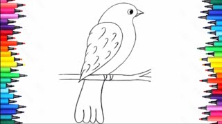 Easy Bird Drawing for Kids | Simple Bird Coloring Page | Step-by-Step Drawing Tutorial