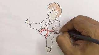 تعليم رسم طفل يلعب كاراتيه How to draw a boy doing karate step by step