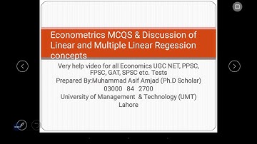 Econometrics MCQS and Discussion of Linear and multiple regression analysis/ PPSC Economics