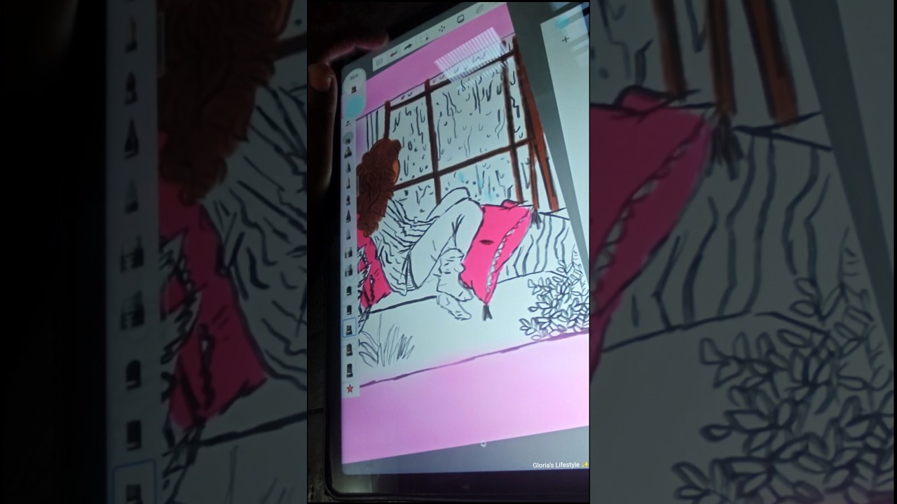 Rainy Vibes Digital Art 🎨☔ | Girl Sitting Near Window | Gloria’s Lifestyle