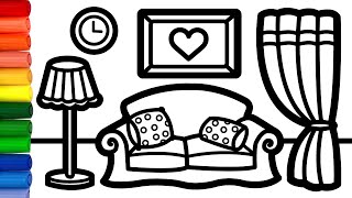 Yashash Xonasini Qanday Chizish Va Bolalar Uchun Rang Berish .How To Draw A Living Room And Color