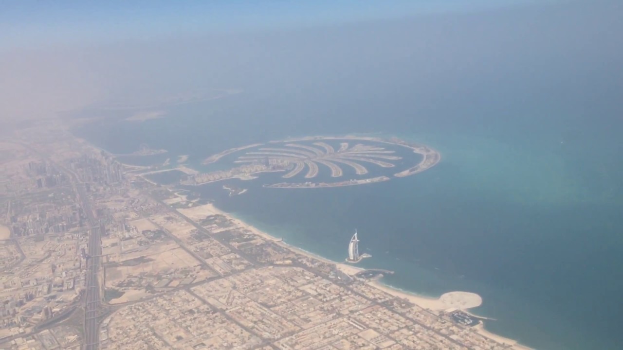 Dubai & Burj Al Arab 7 Star Hotel - Aerial View from Emirates Airbus A380